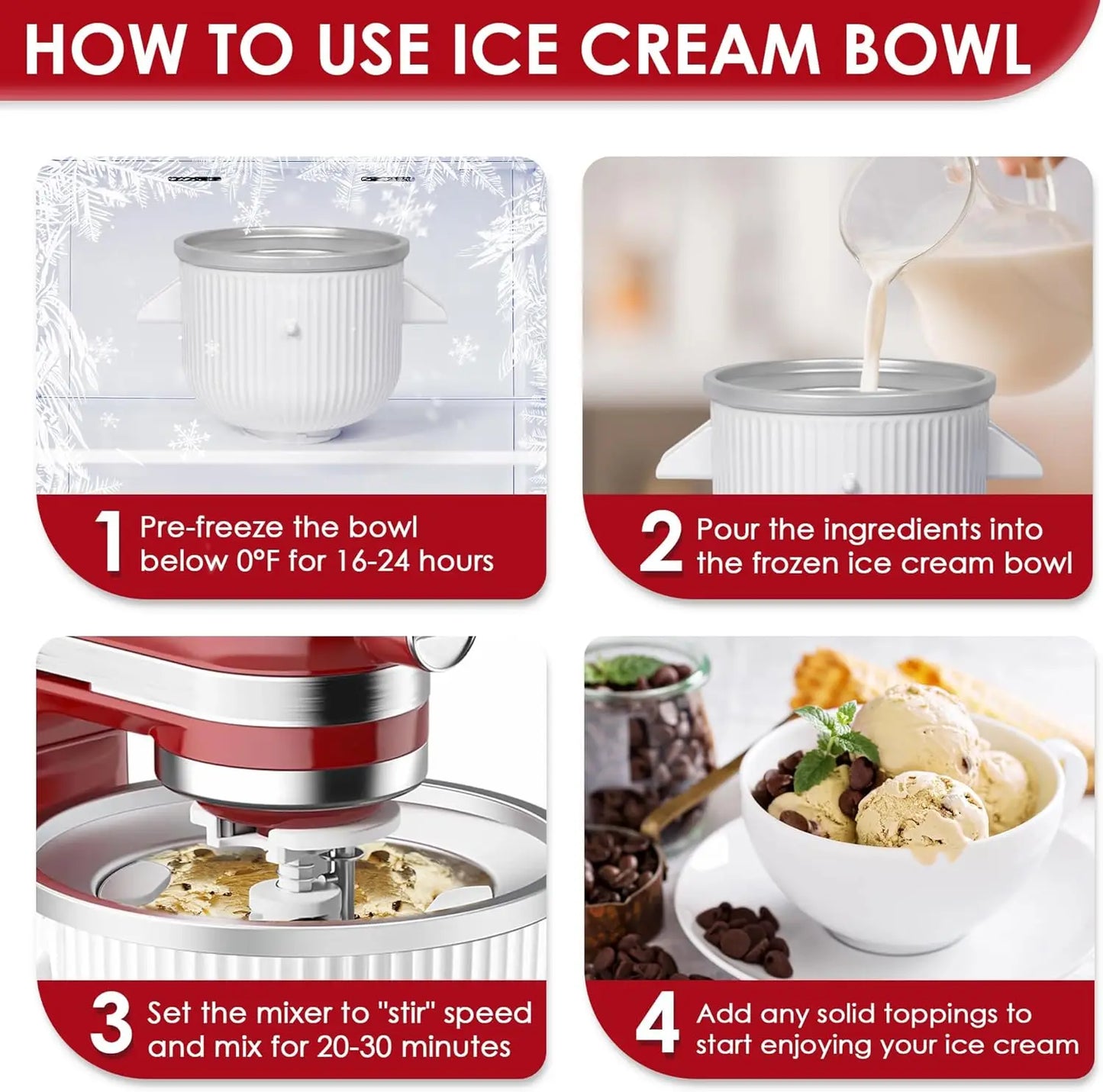 Ice Cream Maker Attachment for KitchenAid Stand Mixers Compatible with 4.5QT 5QT and 6QT Models 2 Quart Bowl for Making Yogurt