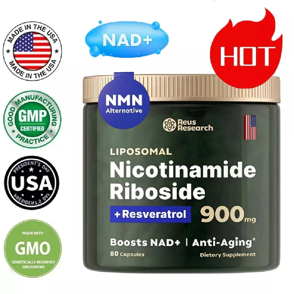 NAD Plus Supplements for Anti Aging Energy Focus Nicotinamide Riboside Resveratrol 30 Capsules