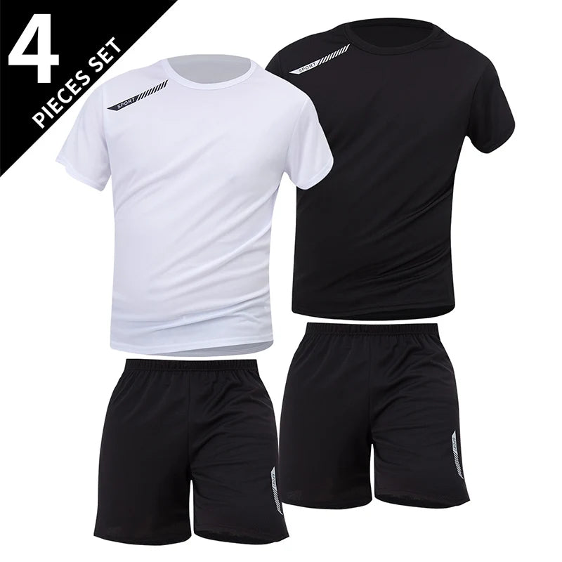 2/6 Pack Plus Size Men's Quick Drying Short Sleeve Shorts Suit Leisure Sports Running Fitness T Shirt Joker Shorts Teen