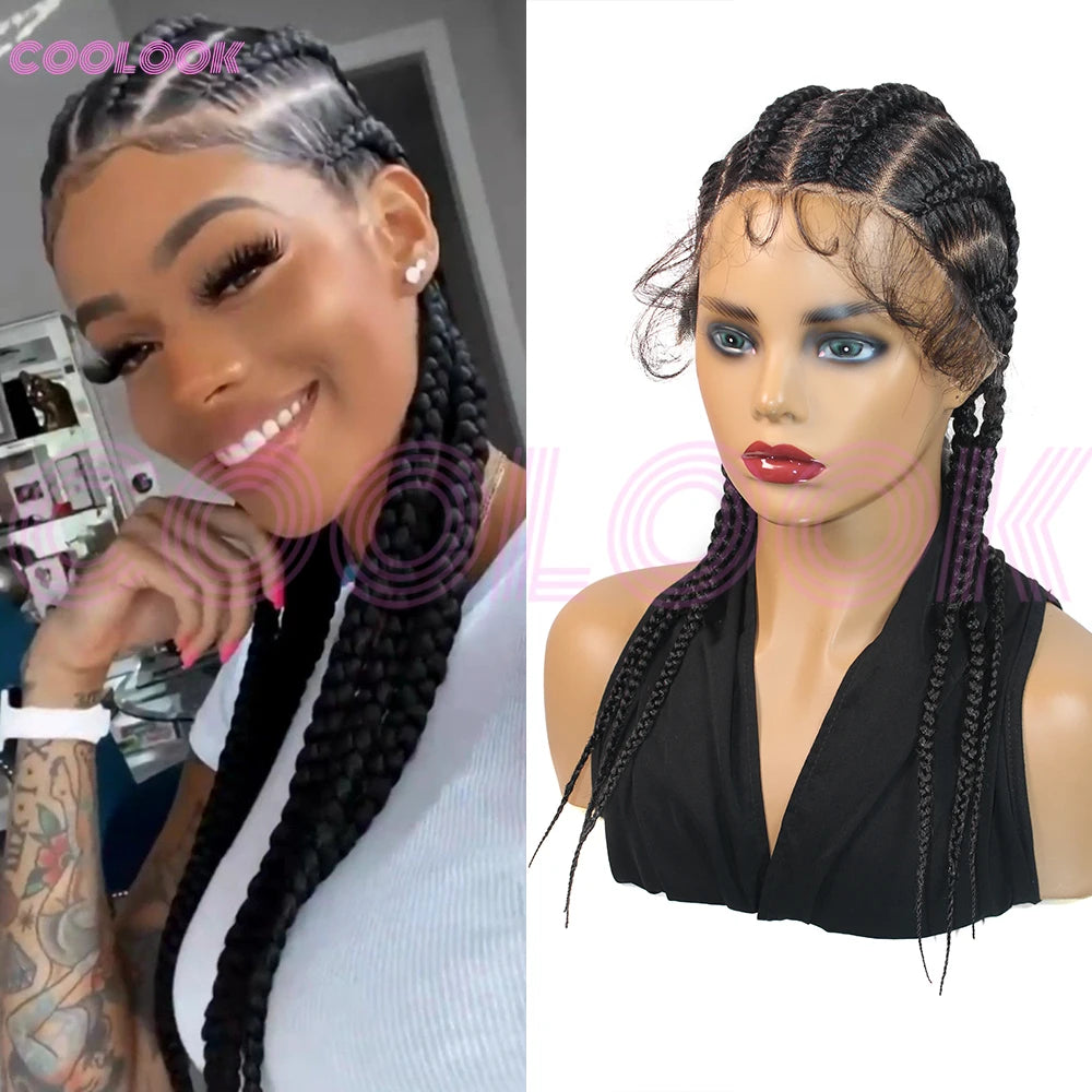 360 Full Lace Cornrow Braided Wigs For Black Women Synthetic Knotless 20 Inch Glueless Braided Wig With Baby Hair