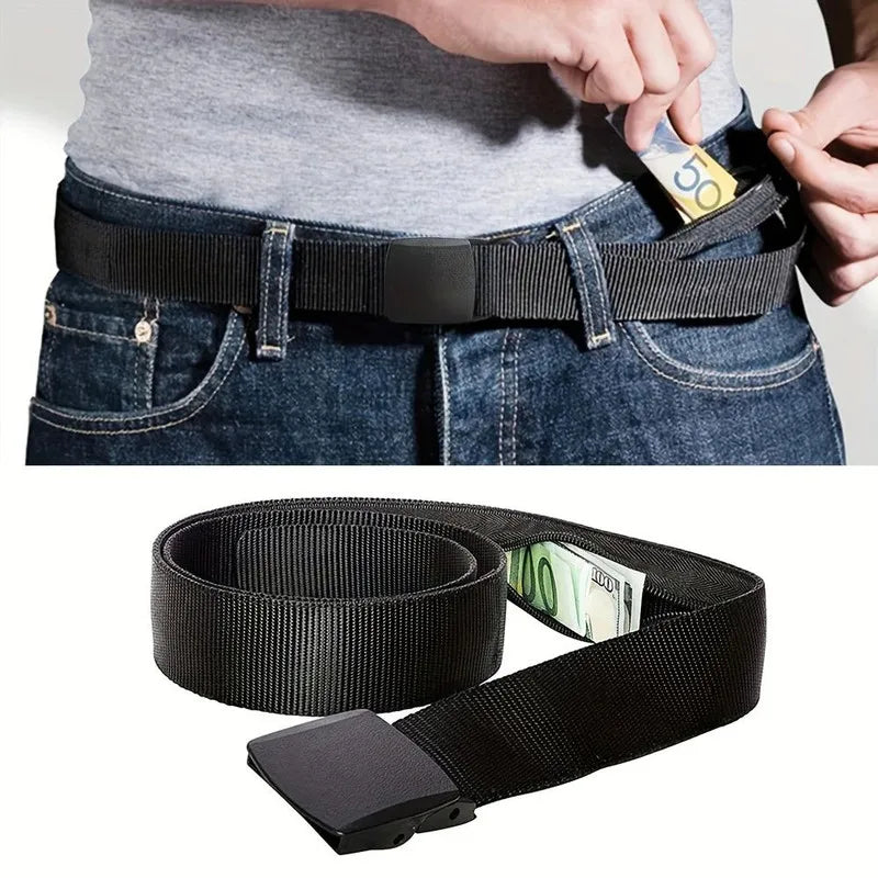 Black Sports Belt for Men & Women - Adjustable Workout Waist Belt with Inner Pocket, Gym Running & Weight Lifting Support