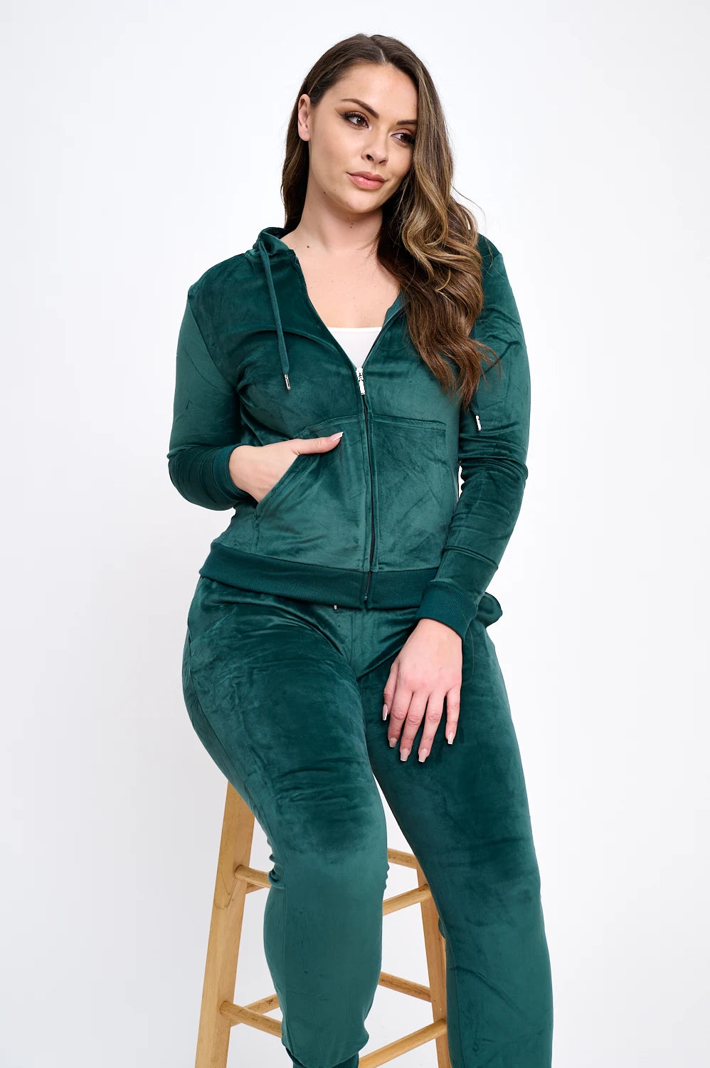 2 Piece Women's Velour Velvet Super Stretch Tracksuit Set
