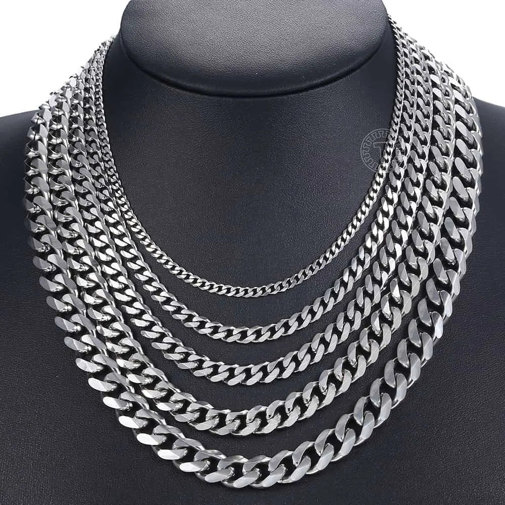Mens Necklaces Chains Stainless Steel Black Gold Silver Color Necklace for Men Women 3/5/7/9/11mm Curb Cuban Chain Jewelry