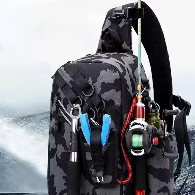 Unisex Fishing Backpack, Waterproof Multi-Function Tackle Bag with Luminous Design, Large Storage Capacity & Straps.