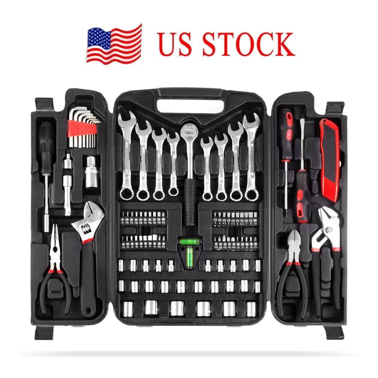 95PCS Mechanics Tool Set General Purpose Mixed Sockets and Wrenches Auto Repair Tool Kit with Plastic Storage Case