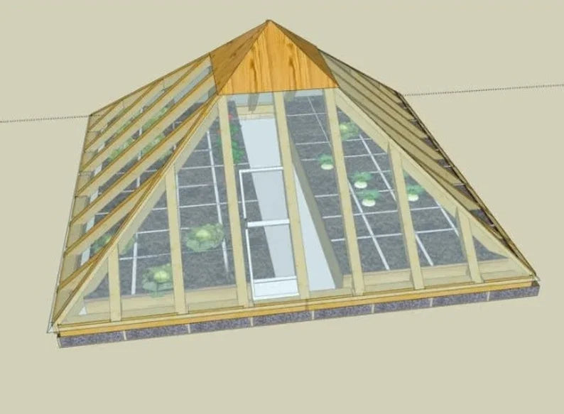 15 Foot by 15 Foot Pyramid Framed Greenhouse Plans DIY Garden House Blueprints Material and Cut List