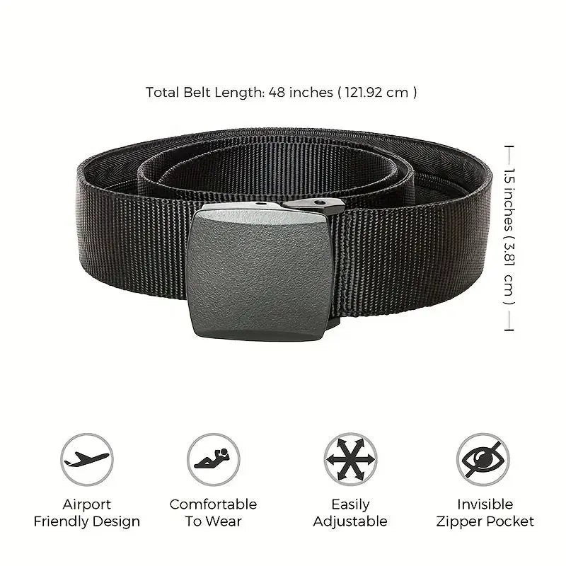 Black Sports Belt for Men & Women - Adjustable Workout Waist Belt with Inner Pocket, Gym Running & Weight Lifting Support