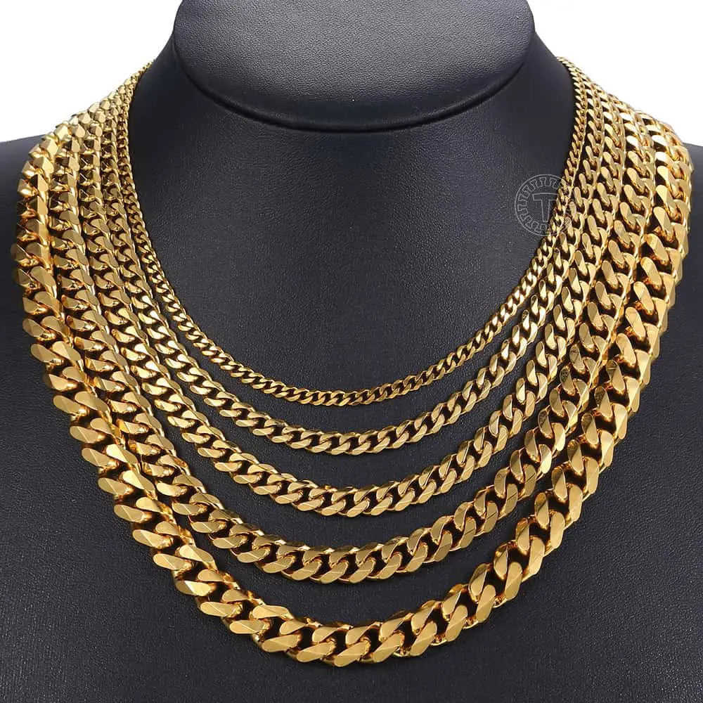 Mens Necklaces Chains Stainless Steel Black Gold Silver Color Necklace for Men Women 3/5/7/9/11mm Curb Cuban Chain Jewelry