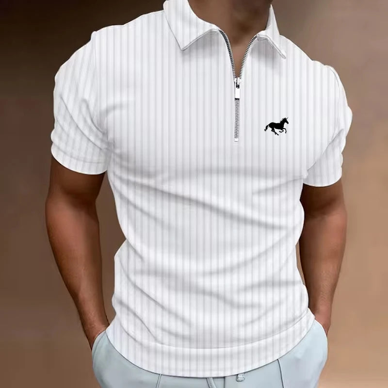 Men's Golf Shirt Polo Casual Quarter Zip Short Sleeve Striped Zipper Summer Spring Regular Fit