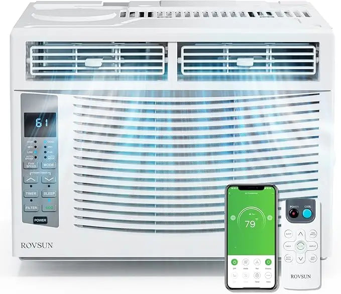 5000-24000BTU WIFI Small Window Air Conditioner, 150-1500 Sqf, Window AC Units with Cool and Fan Functions, Washable Filter
