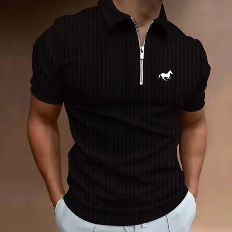 Men's Golf Shirt Polo Casual Quarter Zip Short Sleeve Striped Zipper Summer Spring Regular Fit