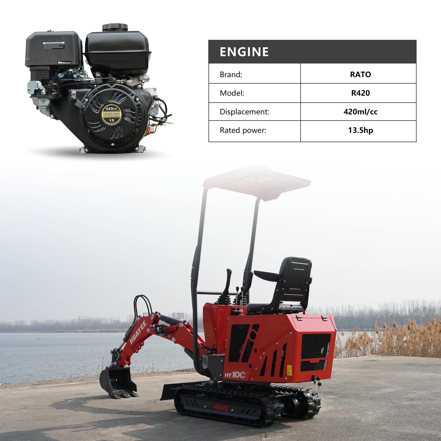 Mini Compact Excavator 13Point5HP Gasoline Engine Crawler