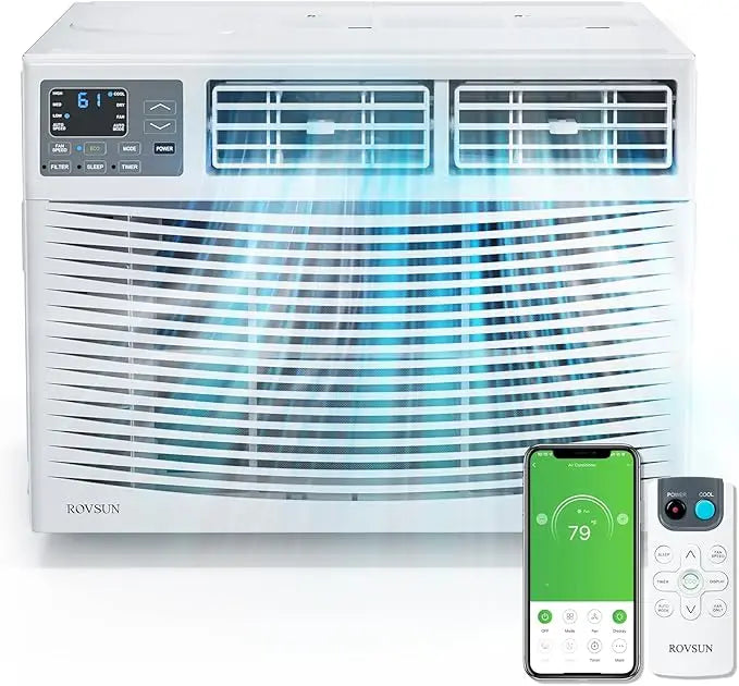 5000-24000BTU WIFI Small Window Air Conditioner, 150-1500 Sqf, Window AC Units with Cool and Fan Functions, Washable Filter