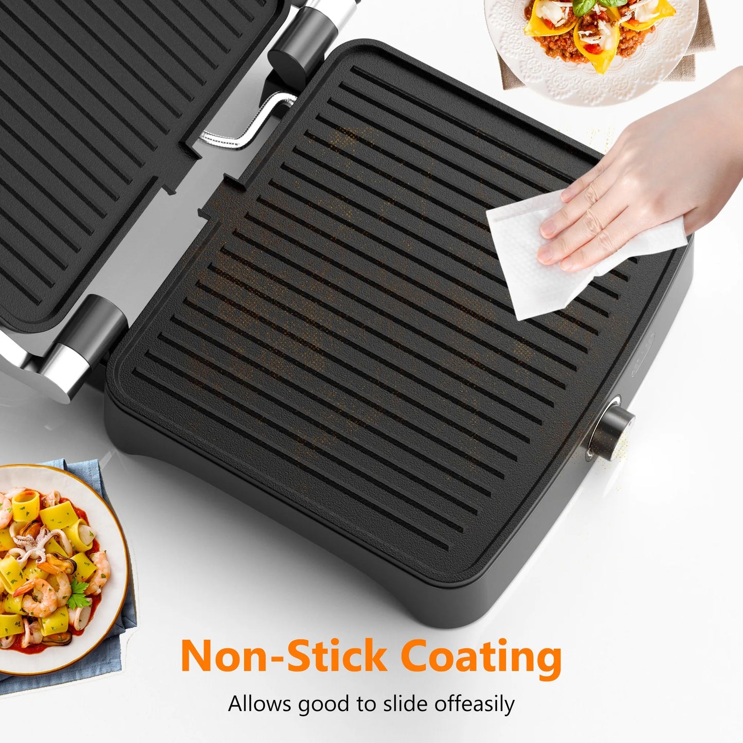 Panini Press Grill Indoor Sandwich Maker with Temperature Setting 4 Slice Non Stick Grill Opens 180 Degrees 1200 Watt