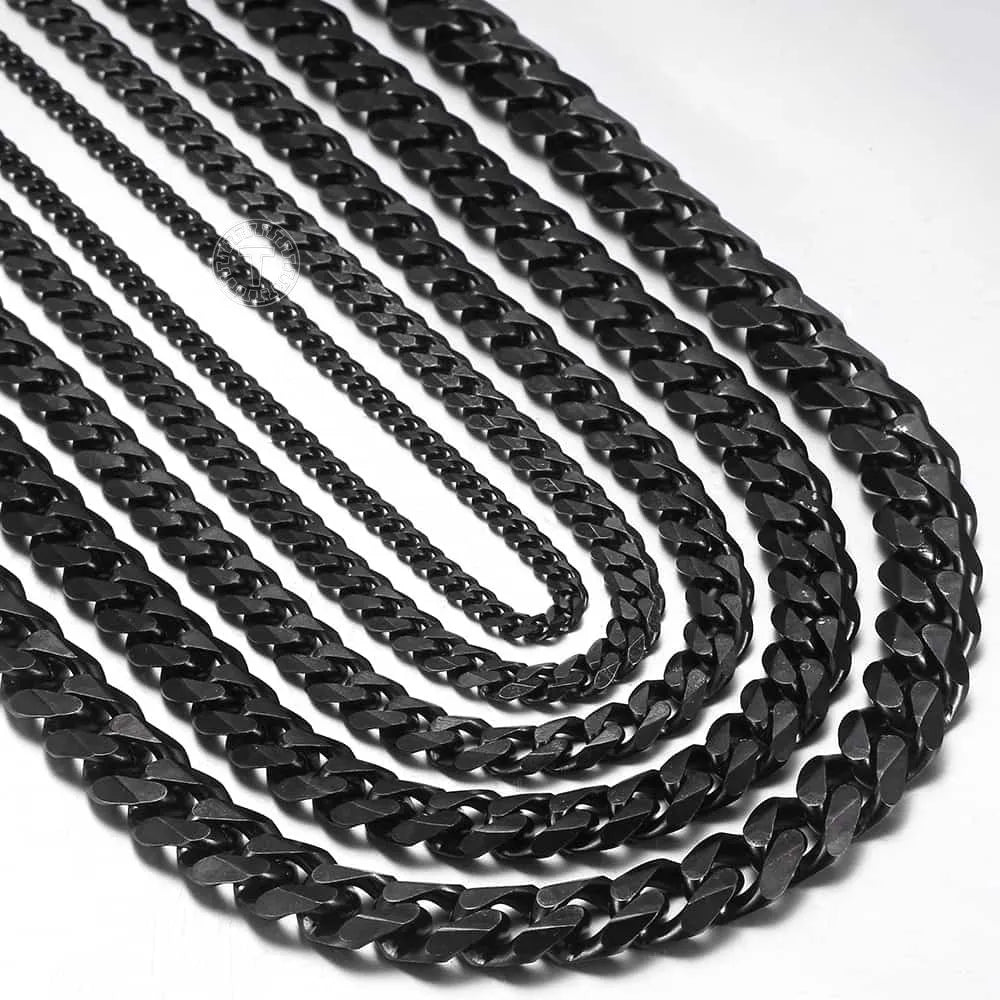 Mens Necklaces Chains Stainless Steel Black Gold Silver Color Necklace for Men Women 3/5/7/9/11mm Curb Cuban Chain Jewelry
