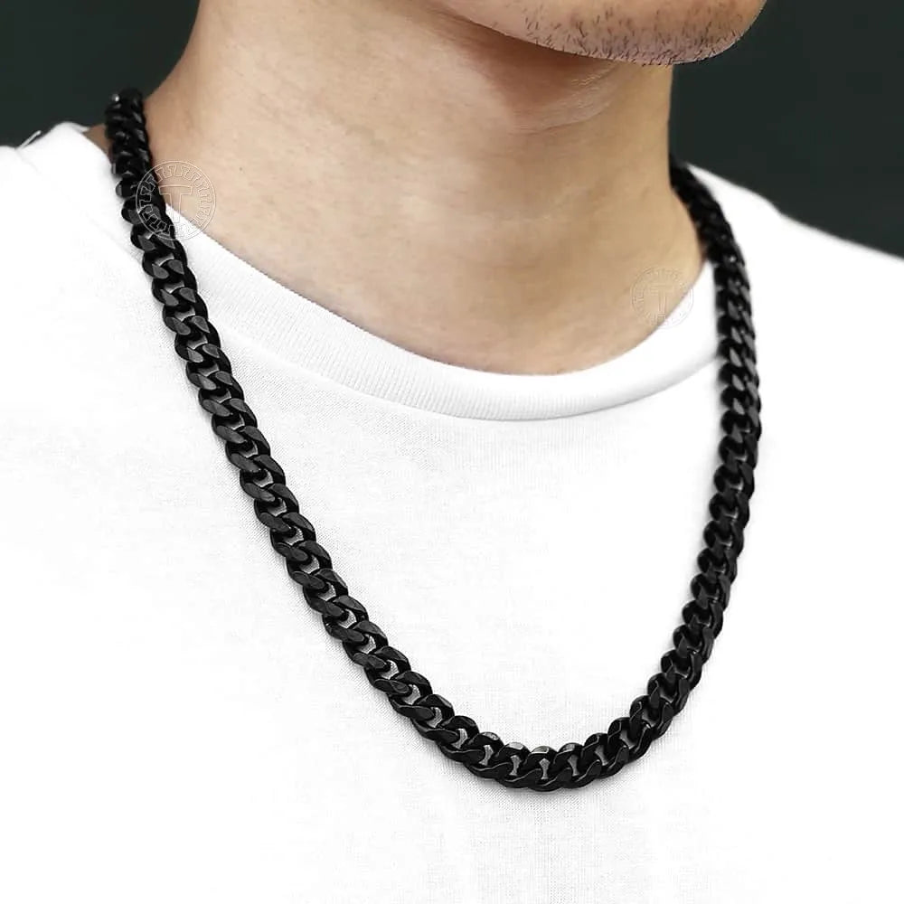 Mens Necklaces Chains Stainless Steel Black Gold Silver Color Necklace for Men Women 3/5/7/9/11mm Curb Cuban Chain Jewelry