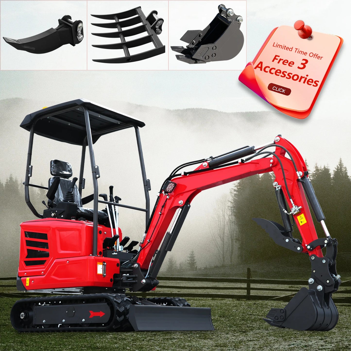 1-Ton and 2-Ton Mini Excavators — Premium Configuration, Compatible with Various Attachments. Shipped from the USA. custom made
