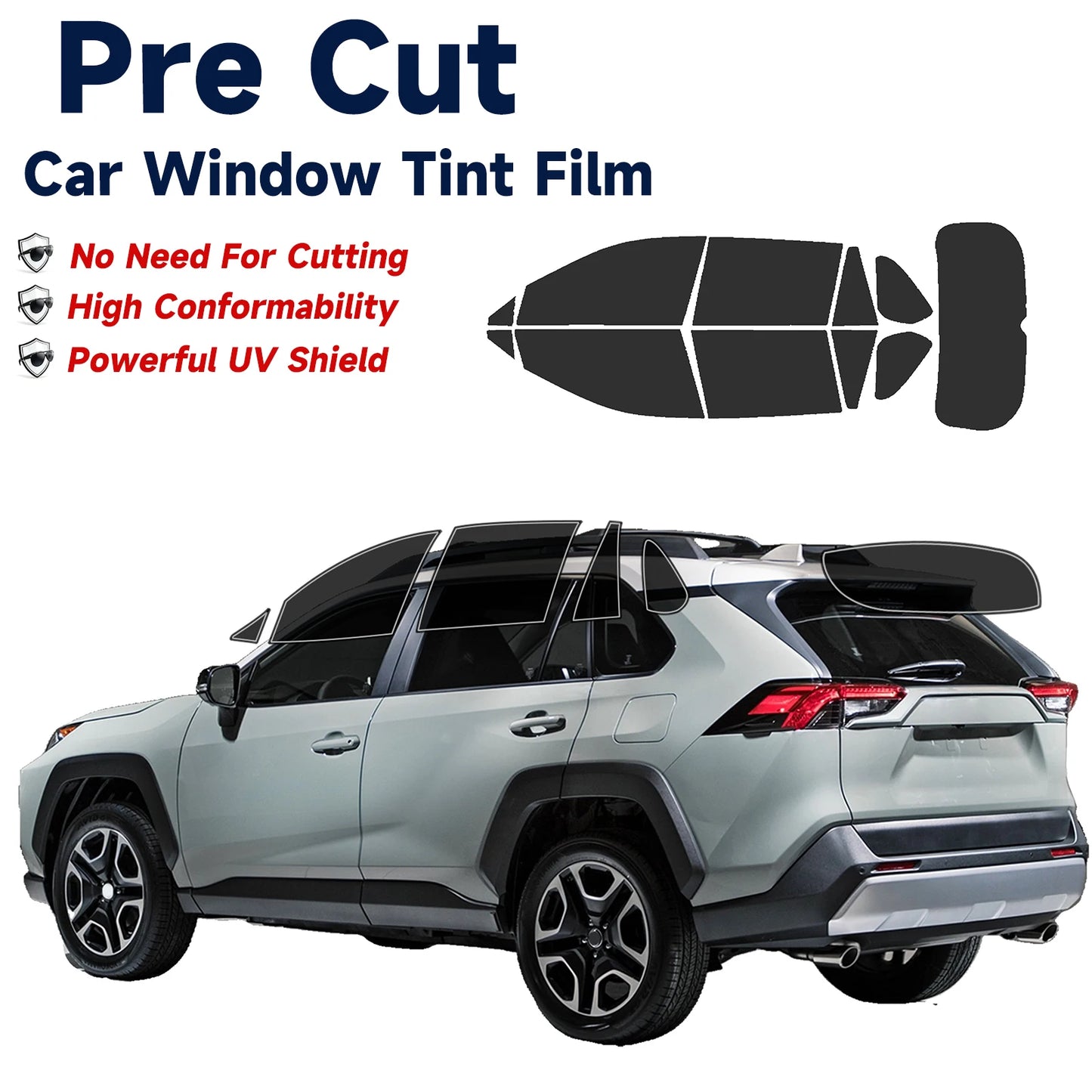 PreCut Window Tint Car For Toyota Rav4 2019-2025 Auto Sticker Sun UV-IR Blocking Heat & Glare 2Ply Windows Protector Films Shade