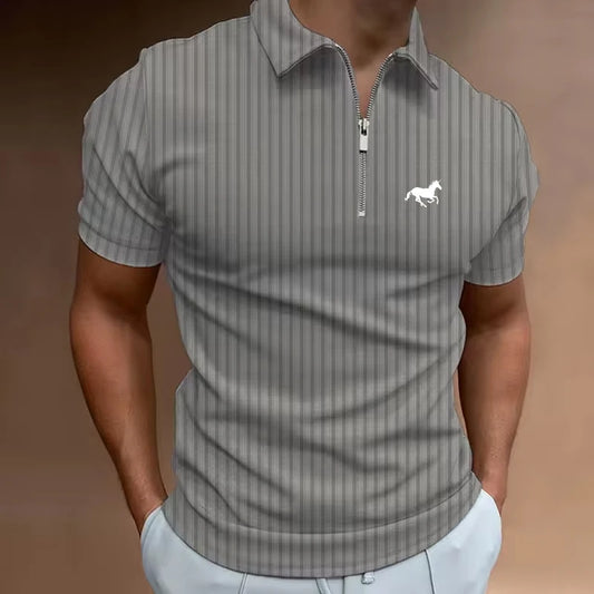 Men's Golf Shirt Polo Casual Quarter Zip Short Sleeve Striped Zipper Summer Spring Regular Fit