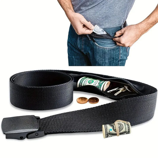 Black Sports Belt for Men & Women - Adjustable Workout Waist Belt with Inner Pocket, Gym Running & Weight Lifting Support