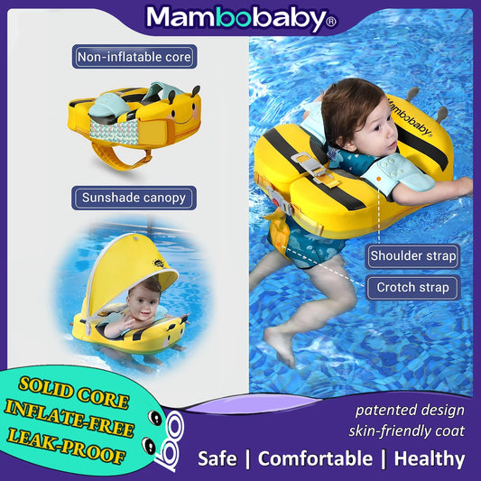 Mambobaby Shoulder Float with Croth Strap Non-Inflatable Baby Swim Ring with Canopy Kid Swimming Pool Float Child Water Circle