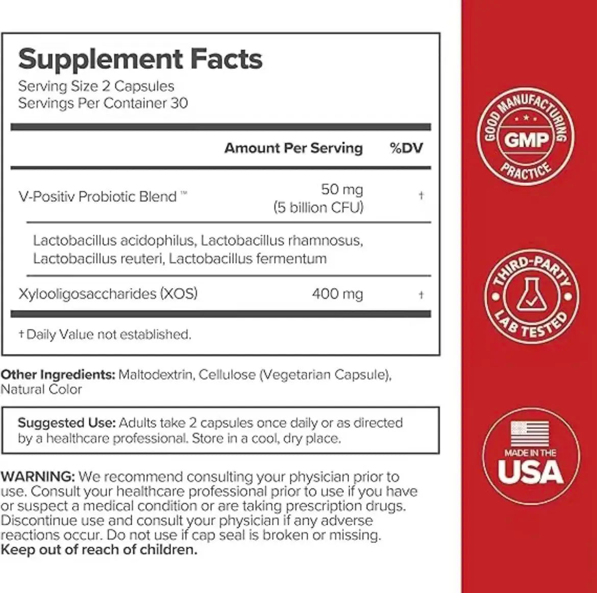Women's Vaginal Probiotics Capsules for pH Balance with Prebiotics 60 Count Feminine Health Care