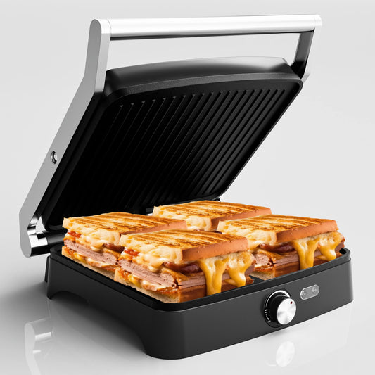 Panini Press Grill Indoor Sandwich Maker with Temperature Setting 4 Slice Non Stick Grill Opens 180 Degrees 1200 Watt