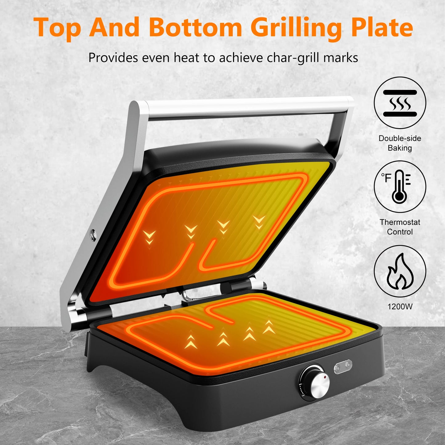 Panini Press Grill Indoor Sandwich Maker with Temperature Setting 4 Slice Non Stick Grill Opens 180 Degrees 1200 Watt
