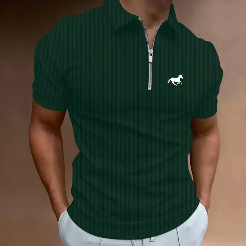 Men's Golf Shirt Polo Casual Quarter Zip Short Sleeve Striped Zipper Summer Spring Regular Fit