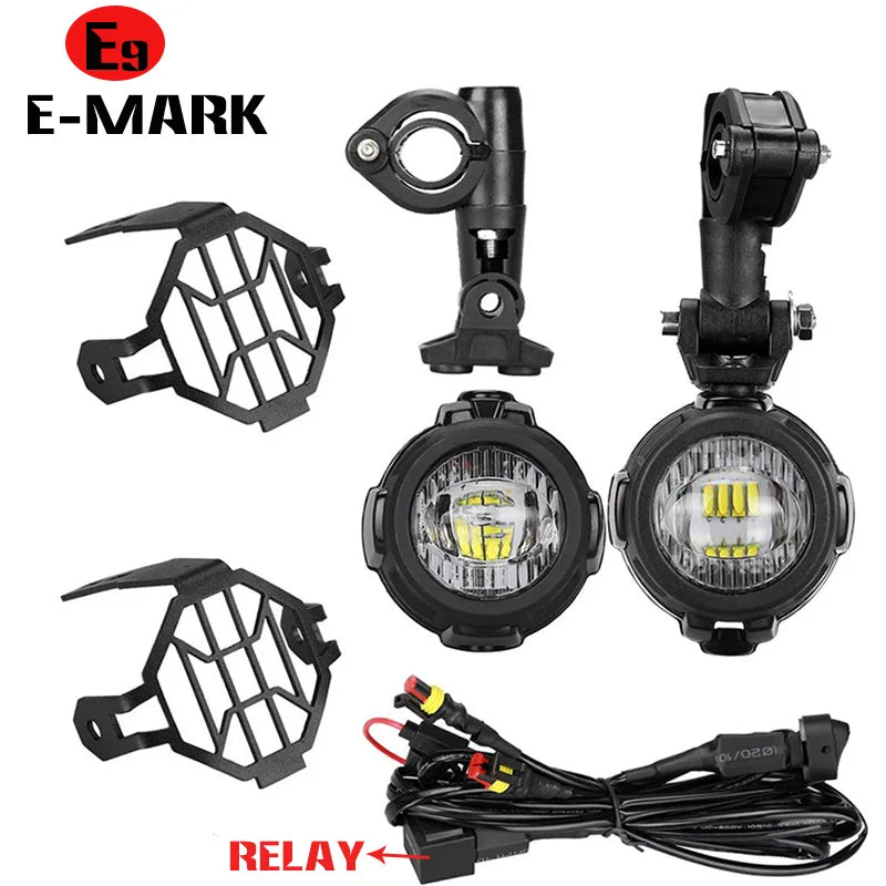 E9 Mark Motorcycle LED Fog Lights for BMW R1250GS ADV F800GS R 1250 GS LC Yamaha MT07 MT09 Universal Auxiliary Light Assembly