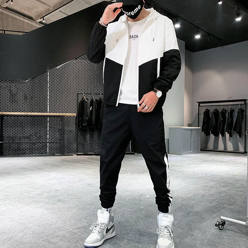 2025 Men Tracksuit Casual Joggers Hooded Sportswear Jacket and Pants 2 Piece Set Hip Hop Running Sports Suit