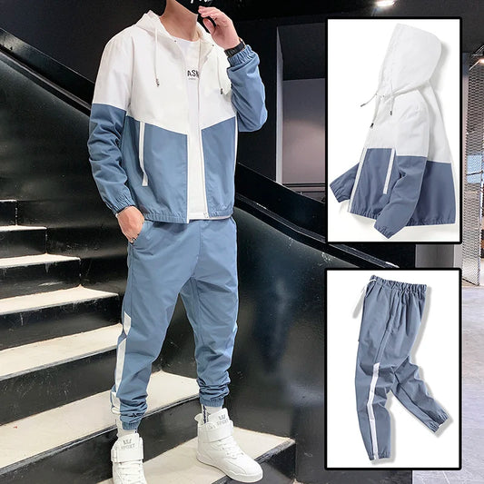 2025 Men Tracksuit Casual Joggers Hooded Sportswear Jacket and Pants 2 Piece Set Hip Hop Running Sports Suit