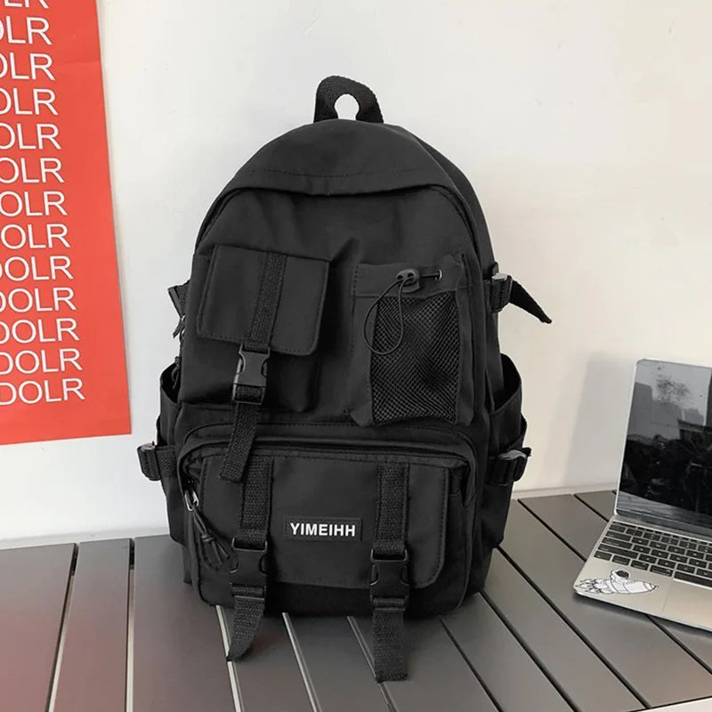 Multiple Pocket Canvas Backpack for Men and Women with Buckle Design Teenager Laptop School Bag