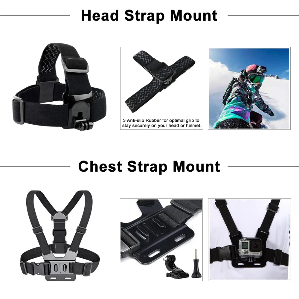 ORBMART for GoPro Accessories Set for Go Pro Hero 13 12 11 10 9 8 7 6 5 4 Black Mount for DJI Insta360 for Sjcam Action Camera