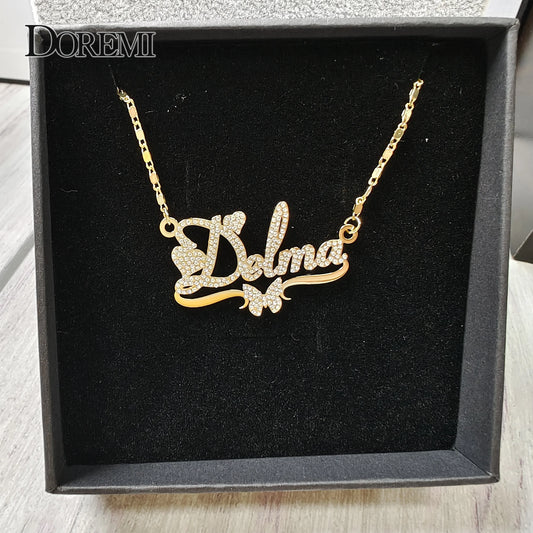 DOREMI Butterfly Pendant Letters Necklace for Women Stainlesss Custom Chain Jewelry  Children Personalized