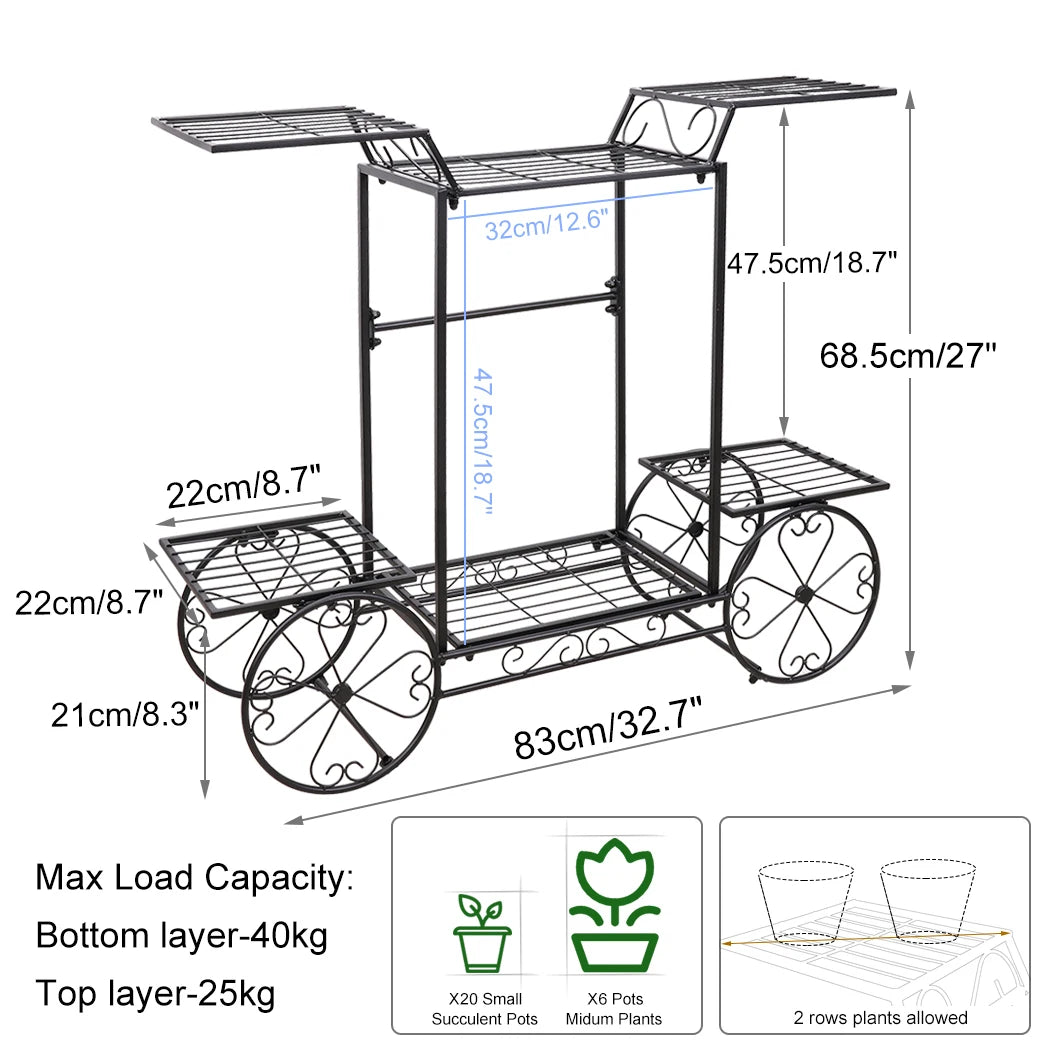 Large Metal Plant Stand Indoor 6 Tier Garden Cart Plant Holder Wrought Iron Display Shelf Rack Outdoor Decor
