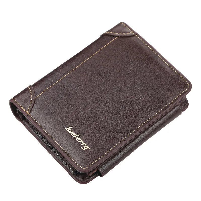 New Leather Men Wallet High Quality Zipper Short Design Card Holder Vintage Coin Holder