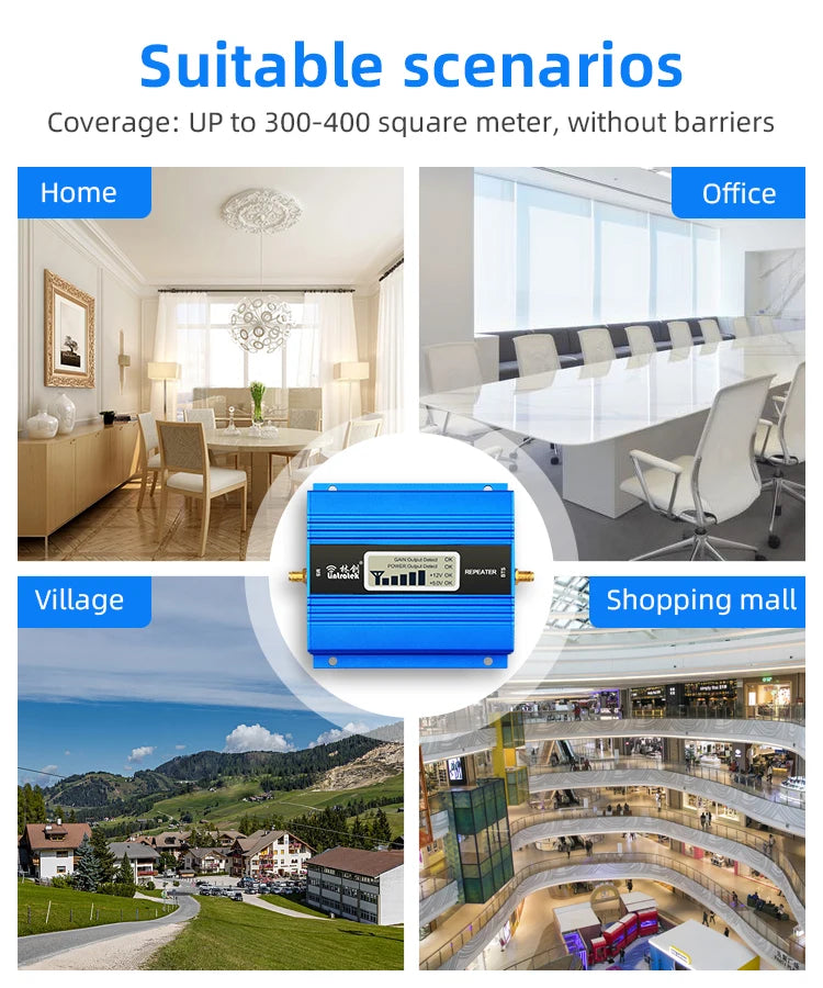 Lintratek 2G 3G 4G Cellular Amplifier with 10m Cable and LCD Display