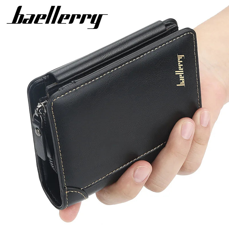 New Leather Men Wallet High Quality Zipper Short Design Card Holder Vintage Coin Holder