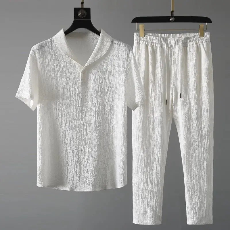 Men's Summer Fashion Classic Shirt and Trousers Set Business Casual Outfit Size M to 4XL