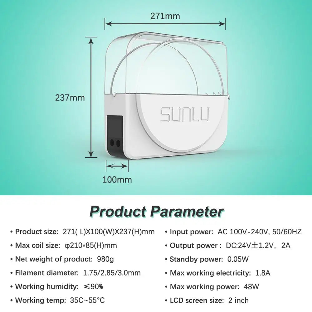 2025 3D Filament Dryer Printing Mate Drying Box Adjustable Thermo 360 Degree Heating Dust Moisture Knot Proof