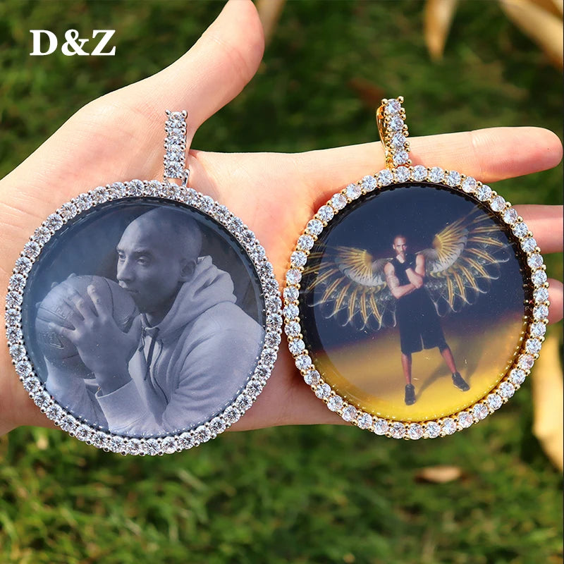 D Z New Custom Photo Pendant Big Size Solid Back 4 Millimeter Width Stones Side Hip Hop Jewelry Personalized Cubic Zircon Chains Gift
