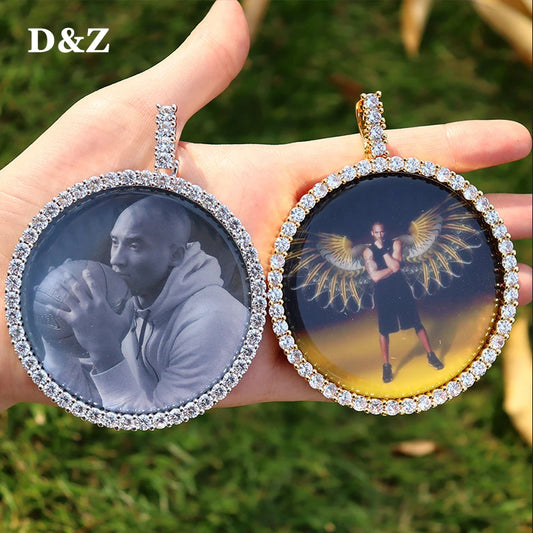 D Z New Custom Photo Pendant Big Size Solid Back 4 Millimeter Width Stones Side Hip Hop Jewelry Personalized Cubic Zircon Chains Gift