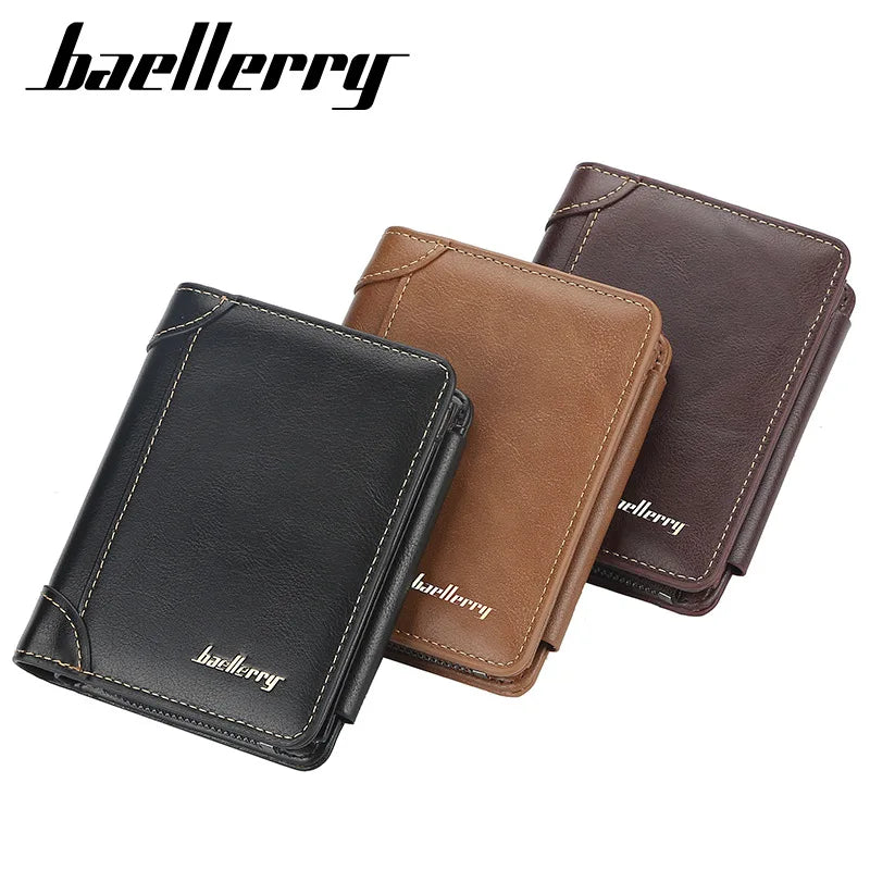 New Leather Men Wallet High Quality Zipper Short Design Card Holder Vintage Coin Holder