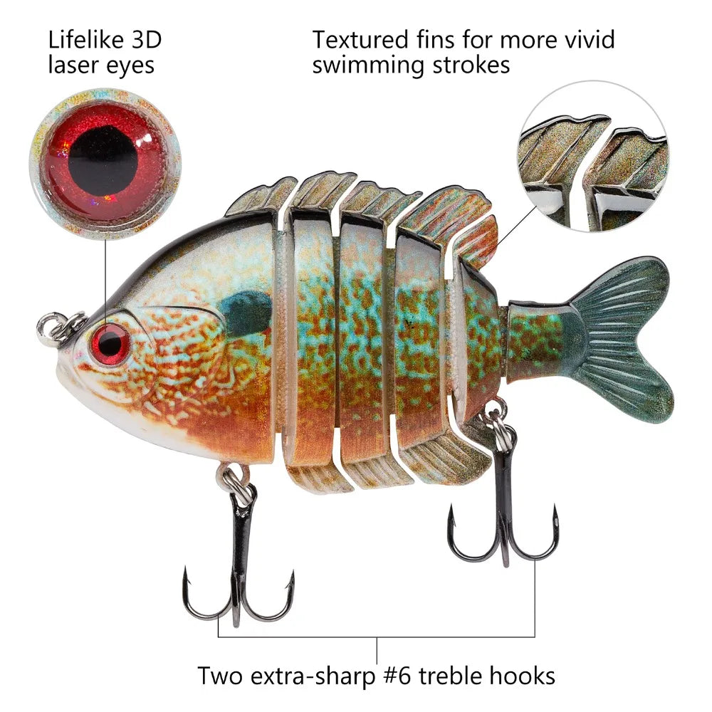 Bassdash SwimPanfish Multi Jointed Panfish Bluegill Swimbaits Topwater Hard Bass Fishing Crank Lure 24g 8.8cm 4 Colors