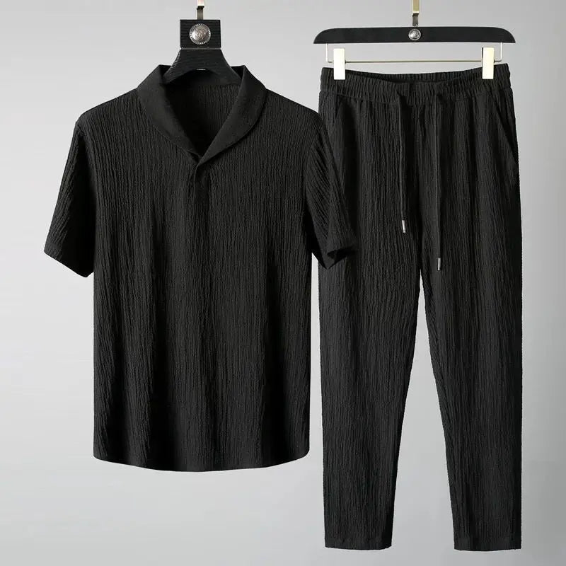 Men's Summer Fashion Classic Shirt and Trousers Set Business Casual Outfit Size M to 4XL