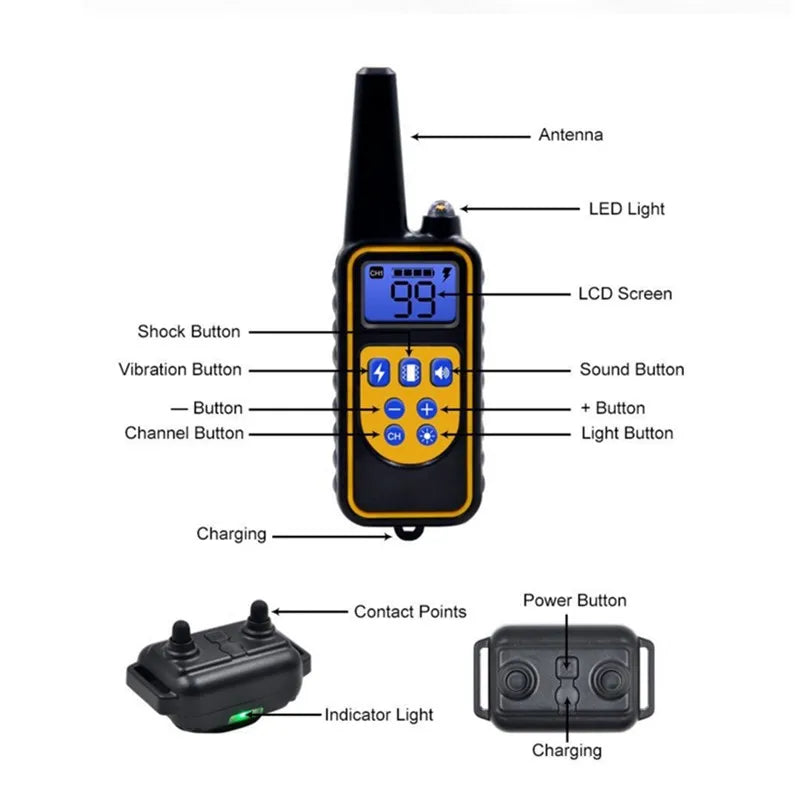 Electric Dog Training Collar Waterproof Bark Control Device with Remote Rechargeable for All Dog Sizes