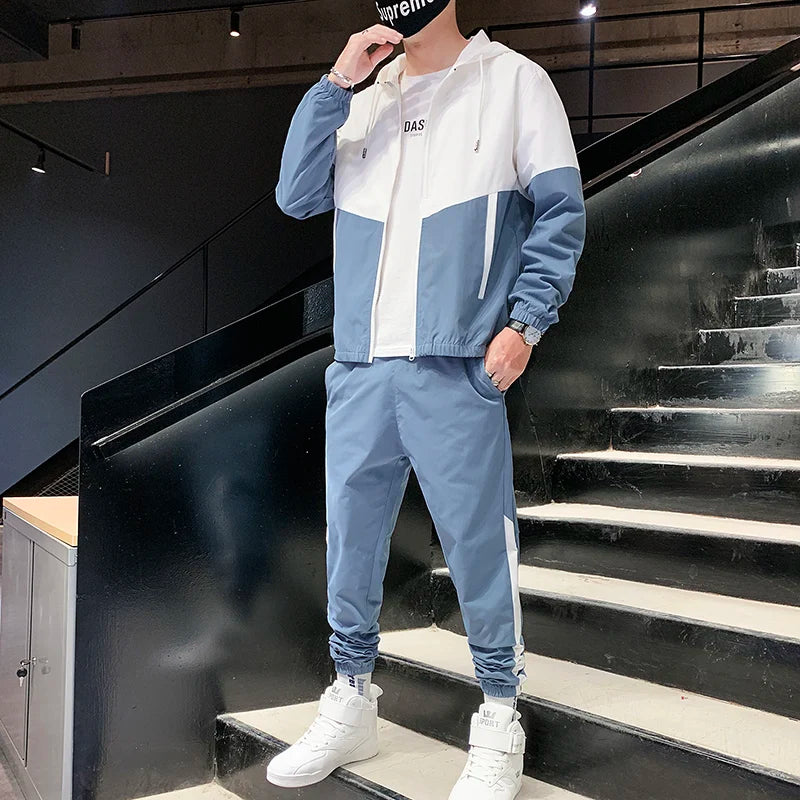 2025 Men Tracksuit Casual Joggers Hooded Sportswear Jacket and Pants 2 Piece Set Hip Hop Running Sports Suit