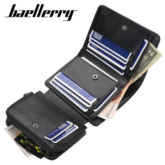 New Leather Men Wallet High Quality Zipper Short Design Card Holder Vintage Coin Holder