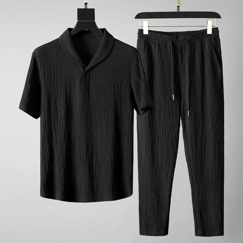 Men's Summer Fashion Classic Shirt and Trousers Set Business Casual Outfit Size M to 4XL